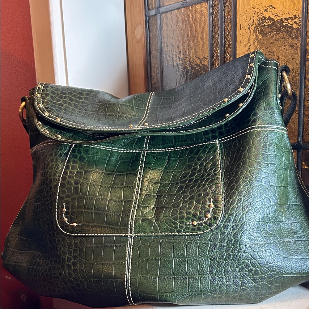 Green Crocodile-Embossed Women's Bag